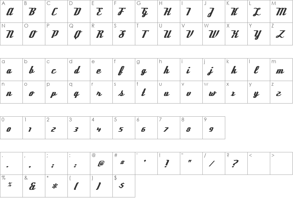 Deftone Stylus font character map preview