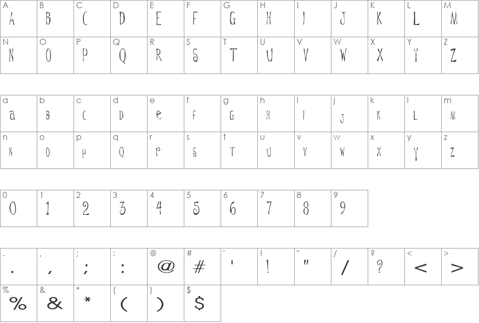 DeGarThin6 font character map preview