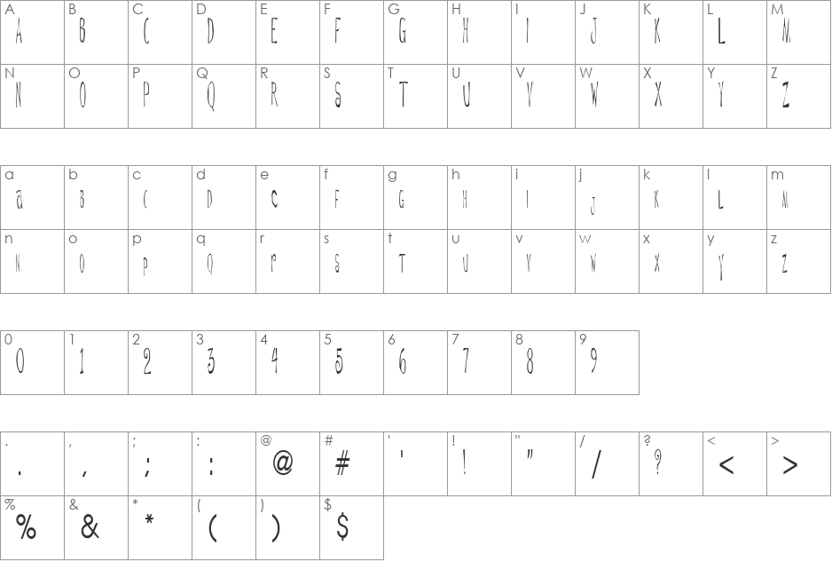 DeGarThin6 font character map preview