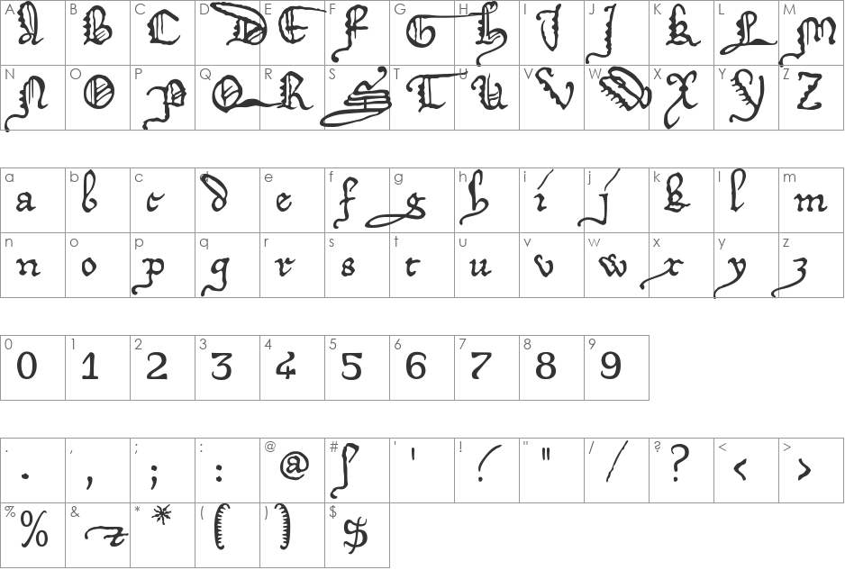 DeiGratia font character map preview
