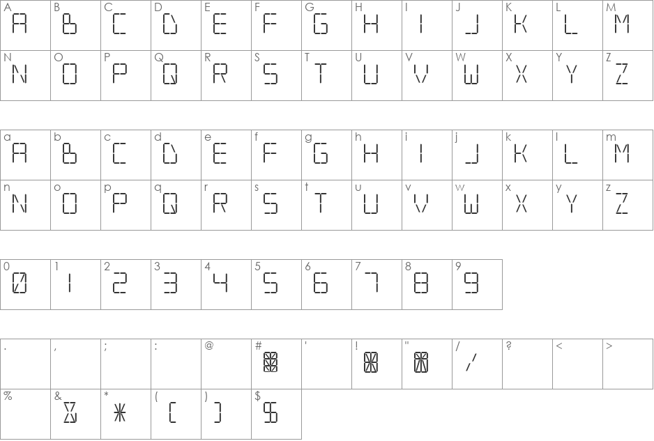 DeJi font character map preview