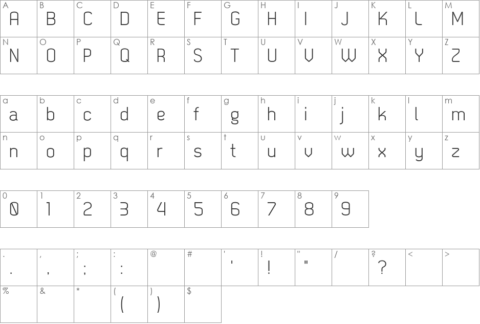 Dekar font character map preview