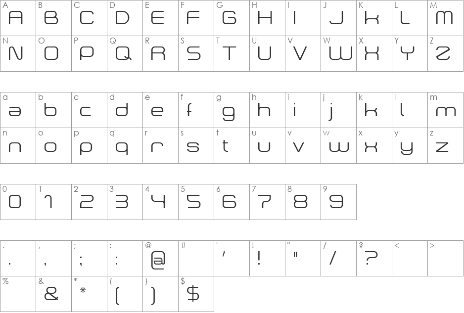 Dekers_light font character map preview