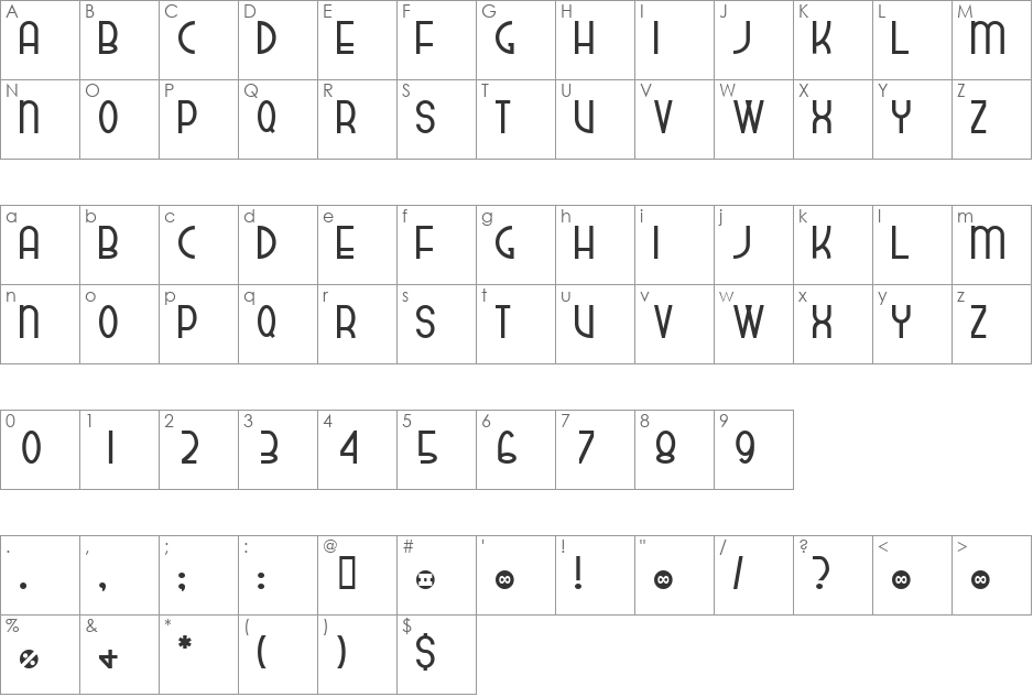 dekthusian font character map preview