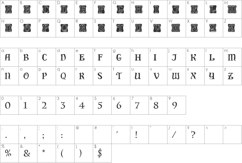 Delaguerra font character map preview