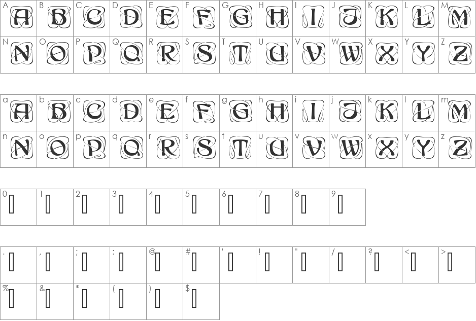 Delancy Caps font character map preview