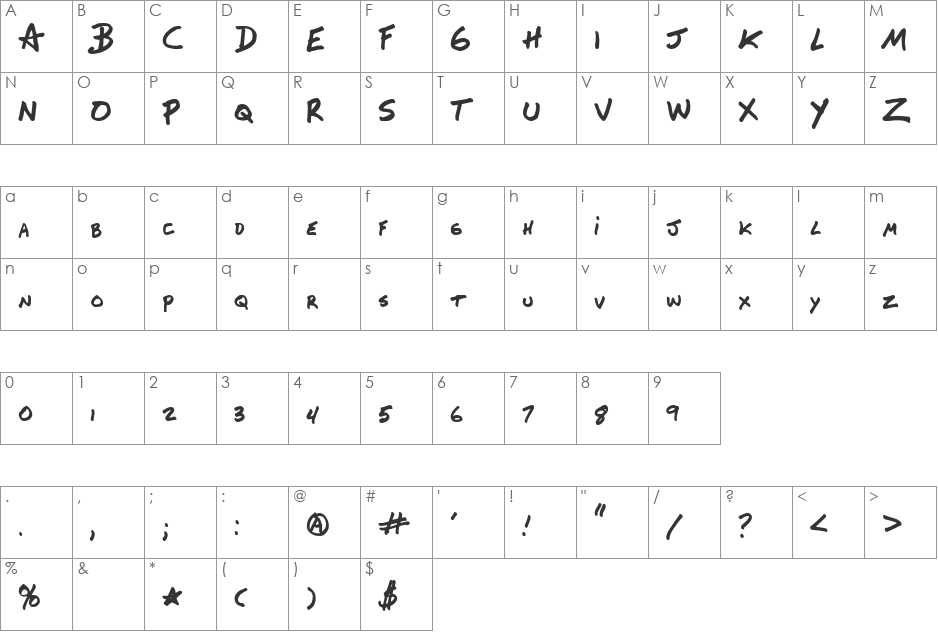 Delany font character map preview