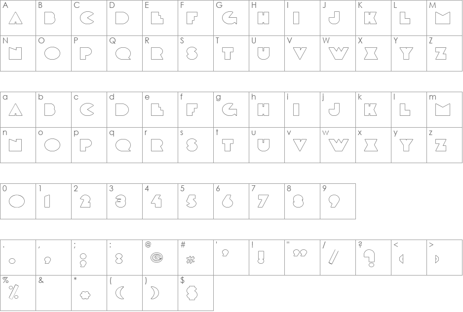 DeLargeOutline font character map preview