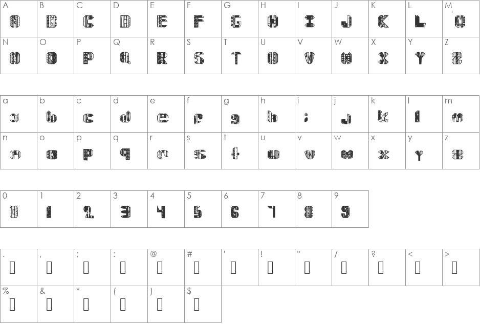 Delarmente font character map preview