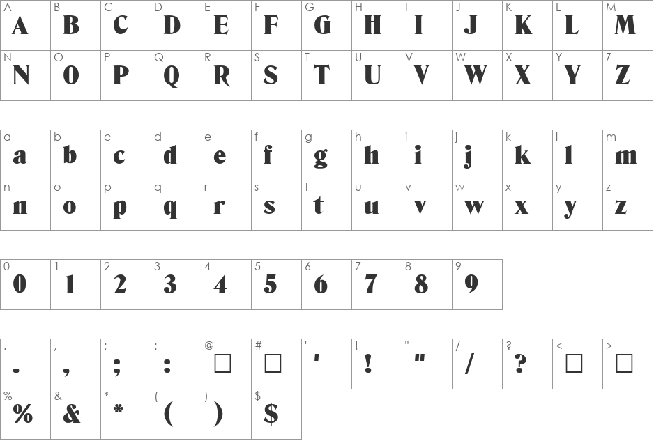 Delavan font character map preview