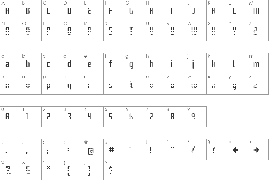 Delay-Grid font character map preview