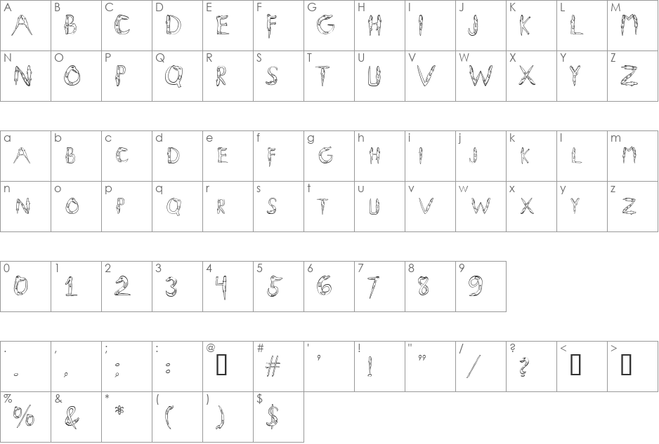 Alligators font character map preview