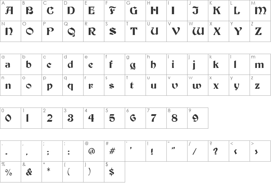 DELHI font character map preview
