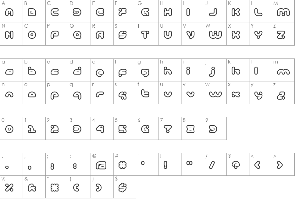 DeliciousOutline font character map preview