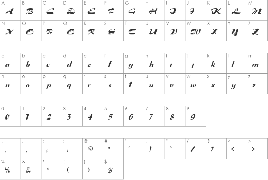 Delight font character map preview