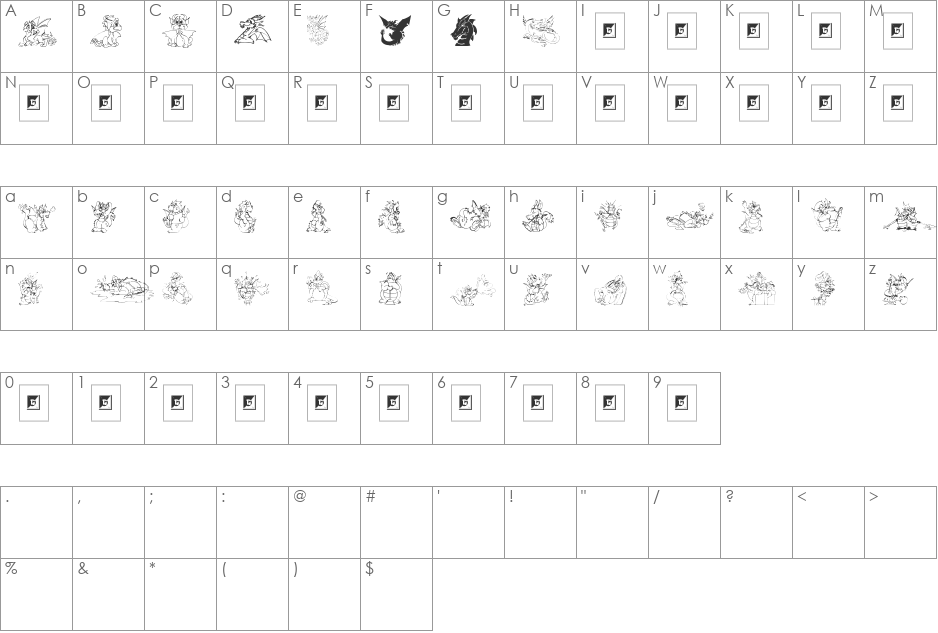 Delightful Lil Dragons font character map preview