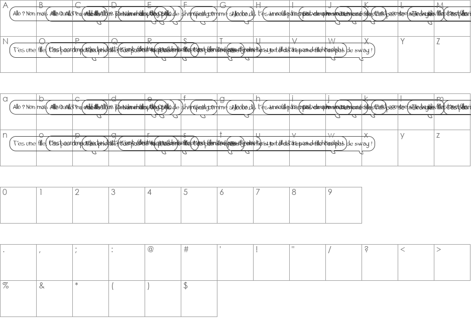 Allo t'as pas de shampoing font character map preview