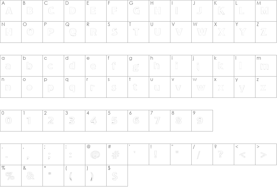 DelineateHollow font character map preview