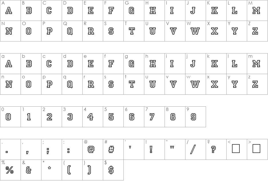 Allstar font character map preview