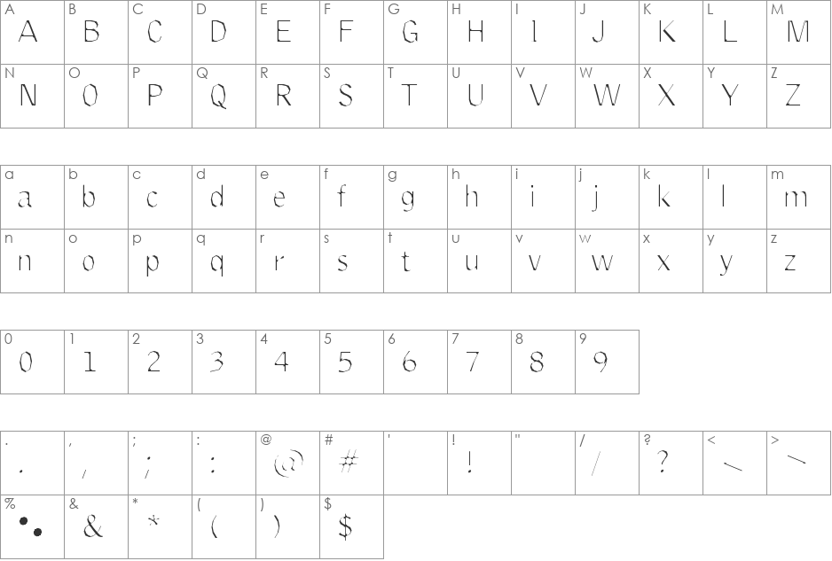 Delinquent Extract font character map preview