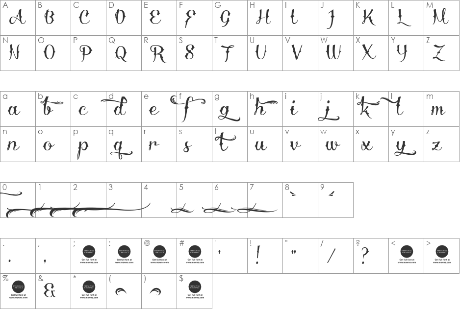 Delinquente alt I Demo font character map preview