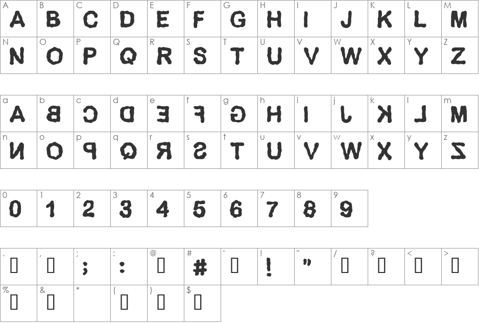 Delirium font character map preview
