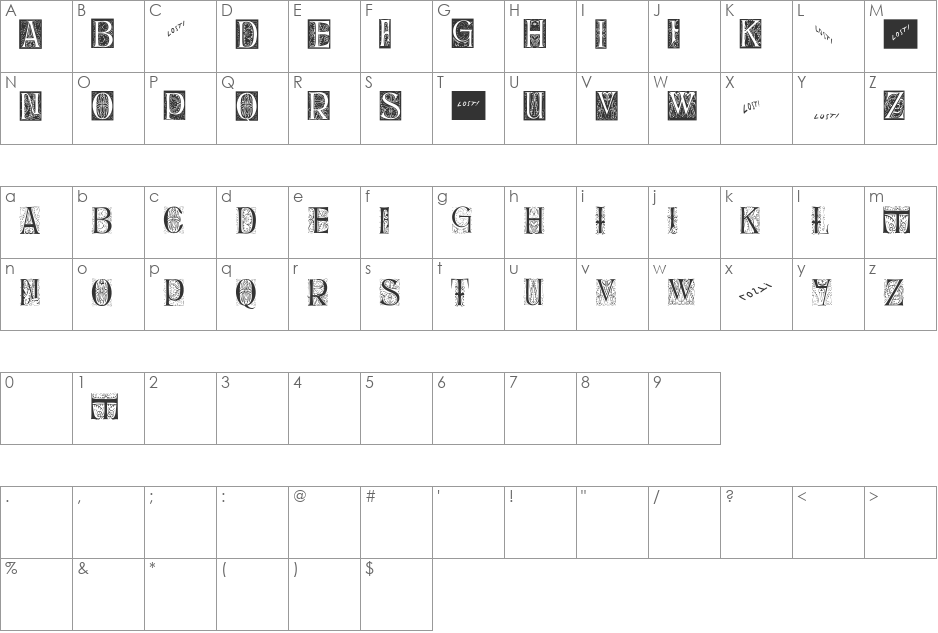 DelitschInitialen font character map preview