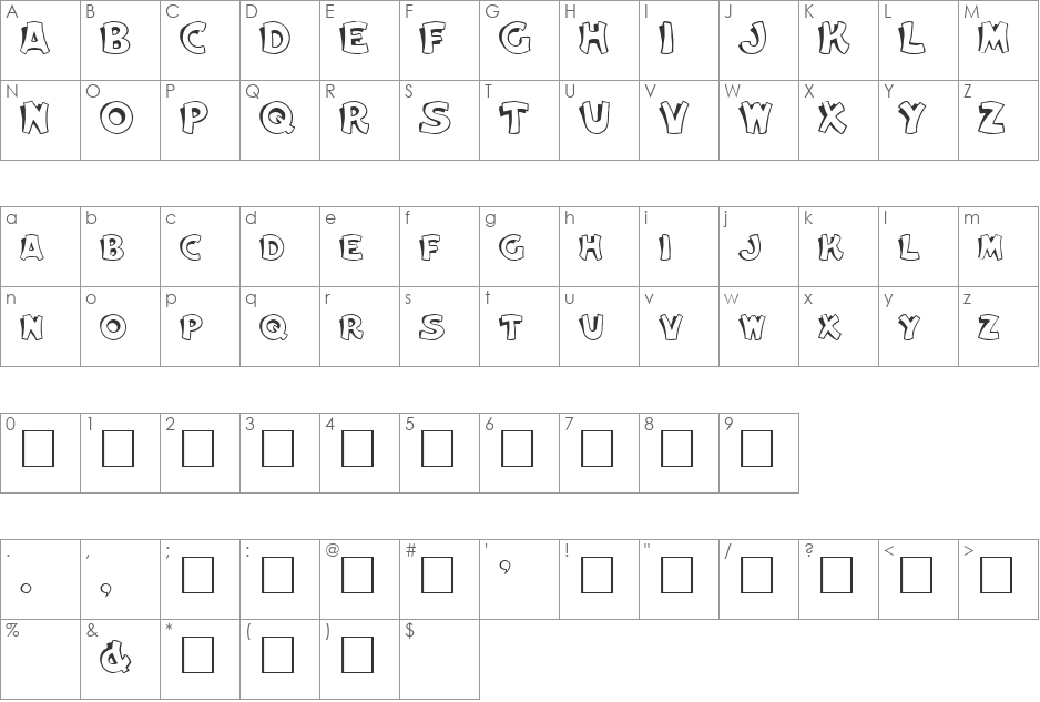 Dellmond font character map preview