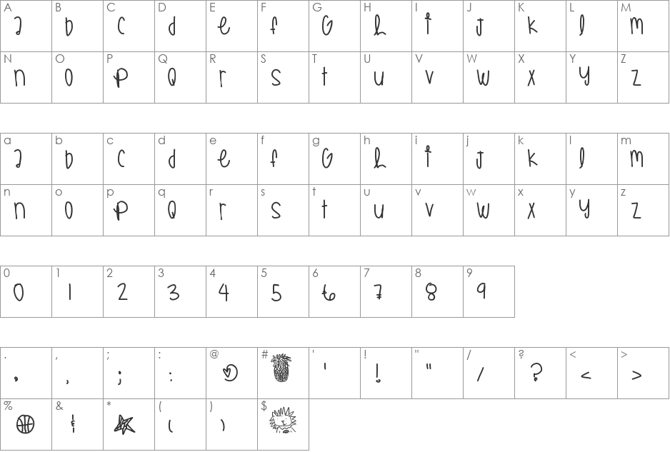 AllStarGameYay font character map preview