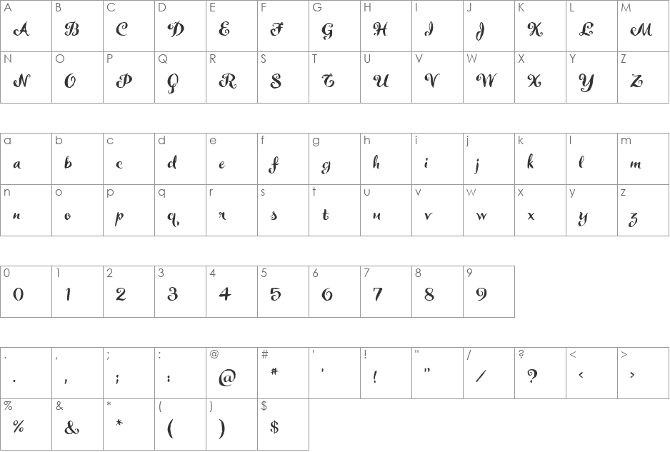 Delorita BV font character map preview