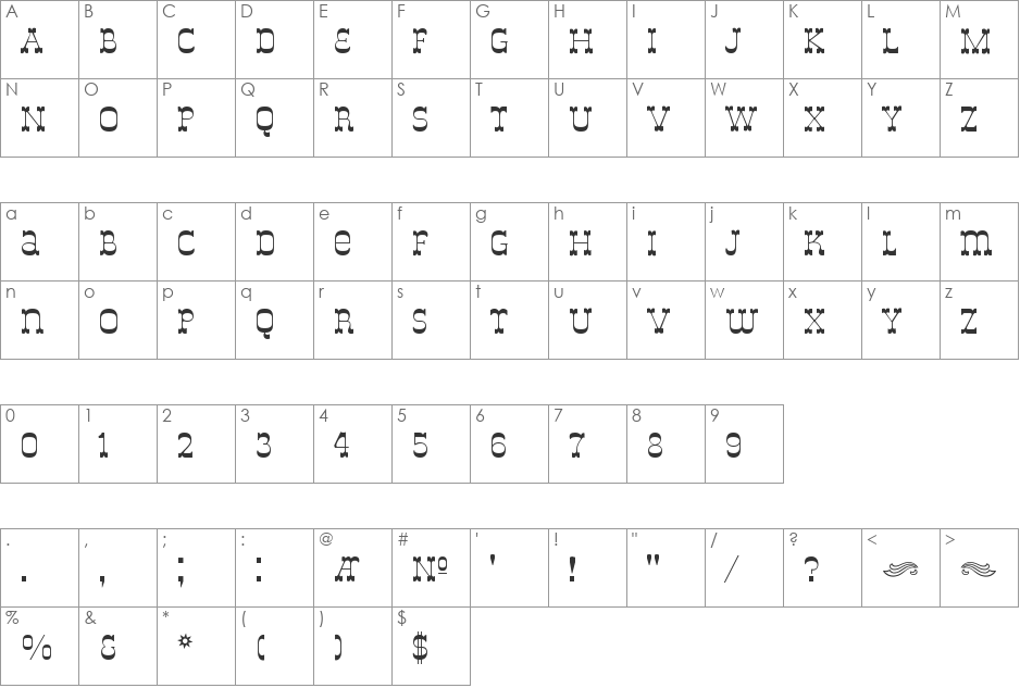 DeLouisville font character map preview