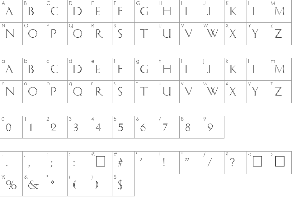 Delphi SF font character map preview