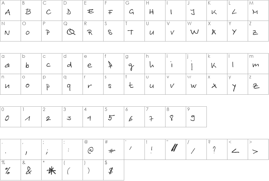 Delphine font character map preview