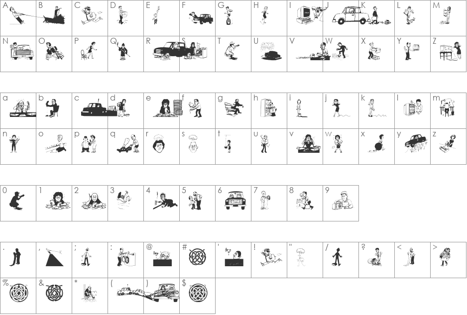 AllThatStress font character map preview