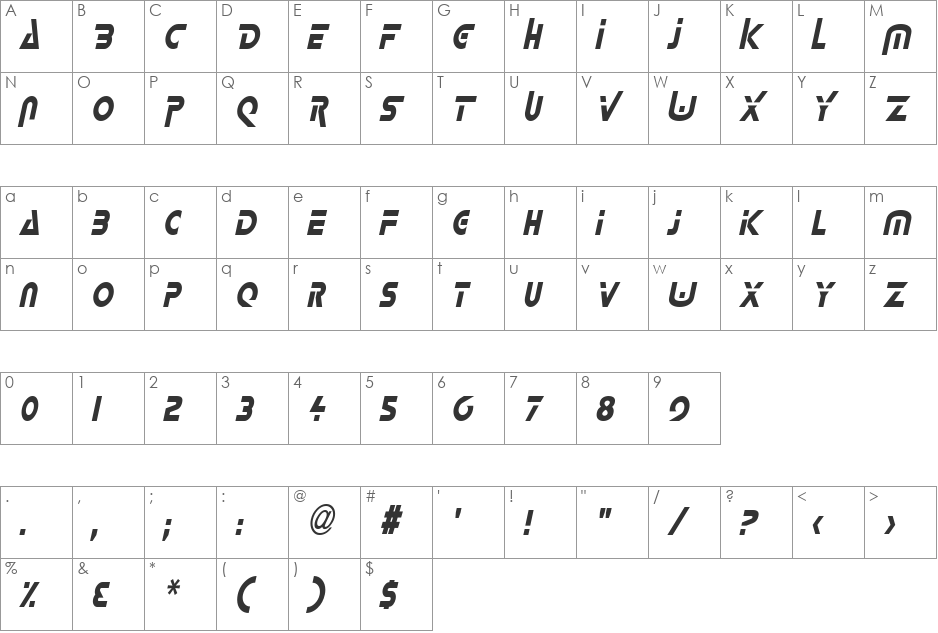 Delta-Condensed font character map preview