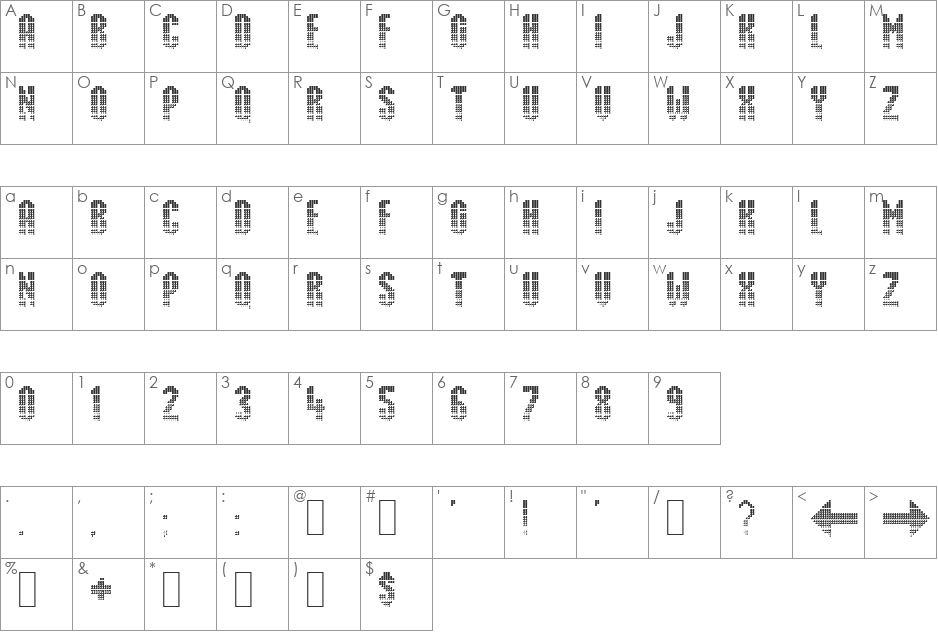 Delusion font character map preview