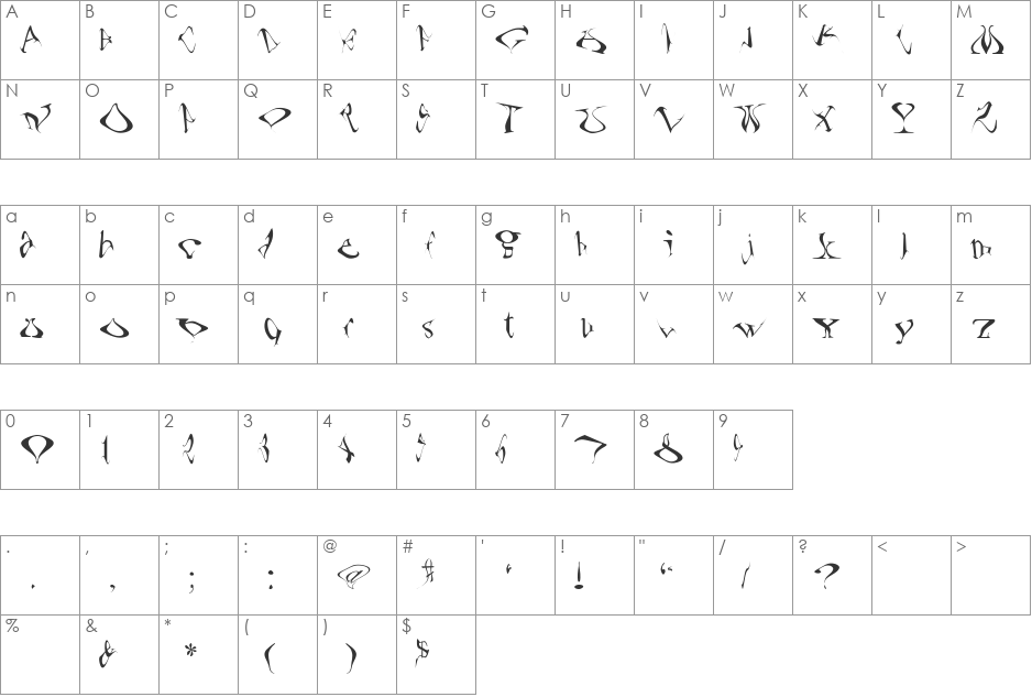 Delusion font character map preview