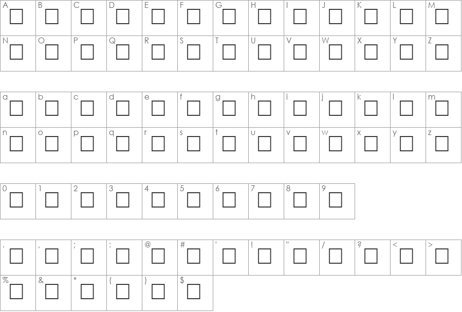 DELVIN font character map preview