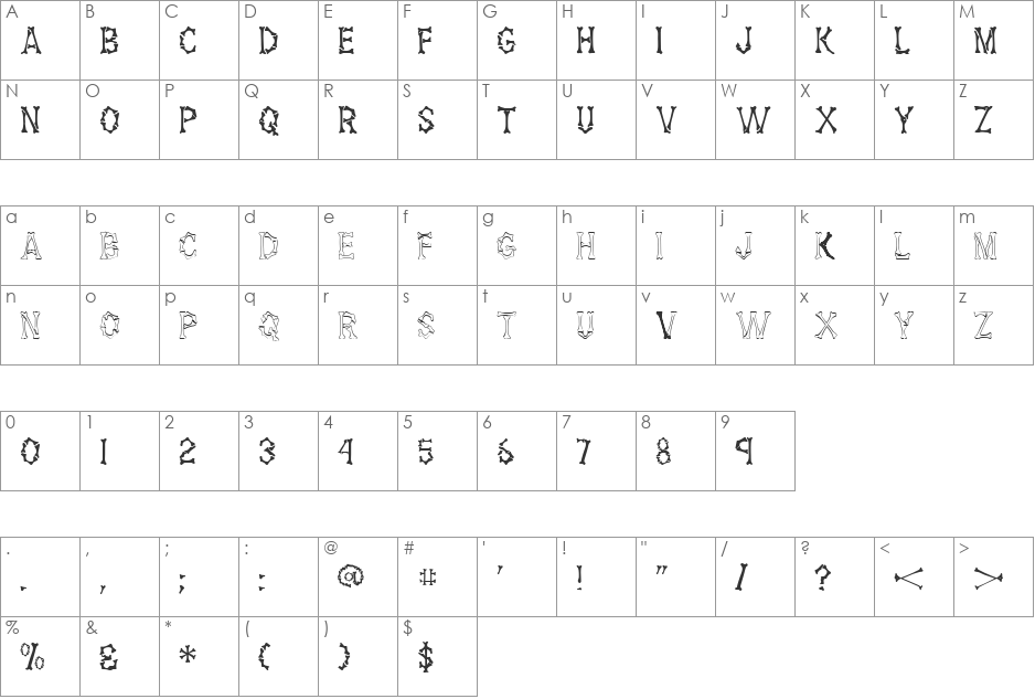 Dem Bones font character map preview