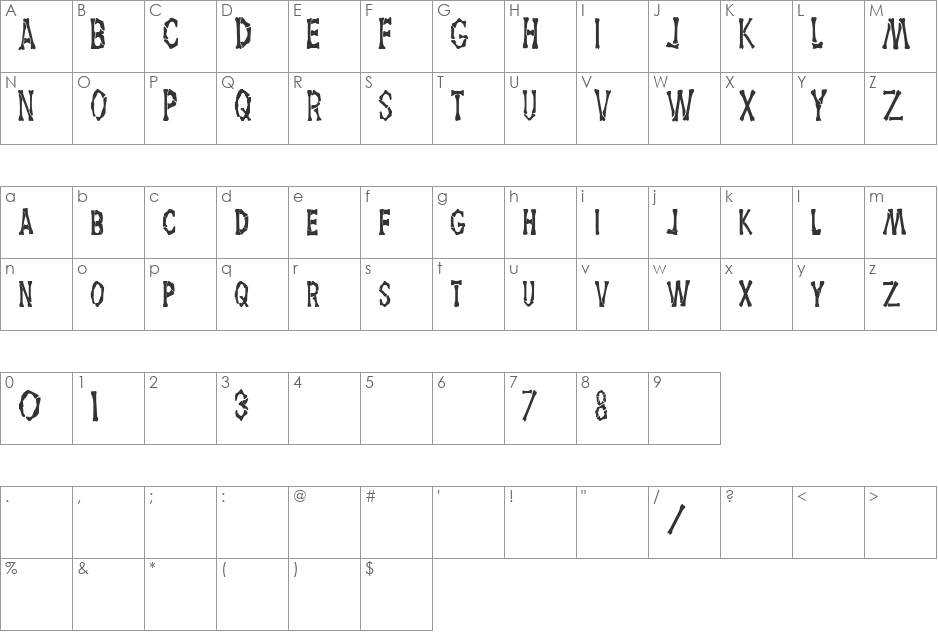 Dem Bones font character map preview