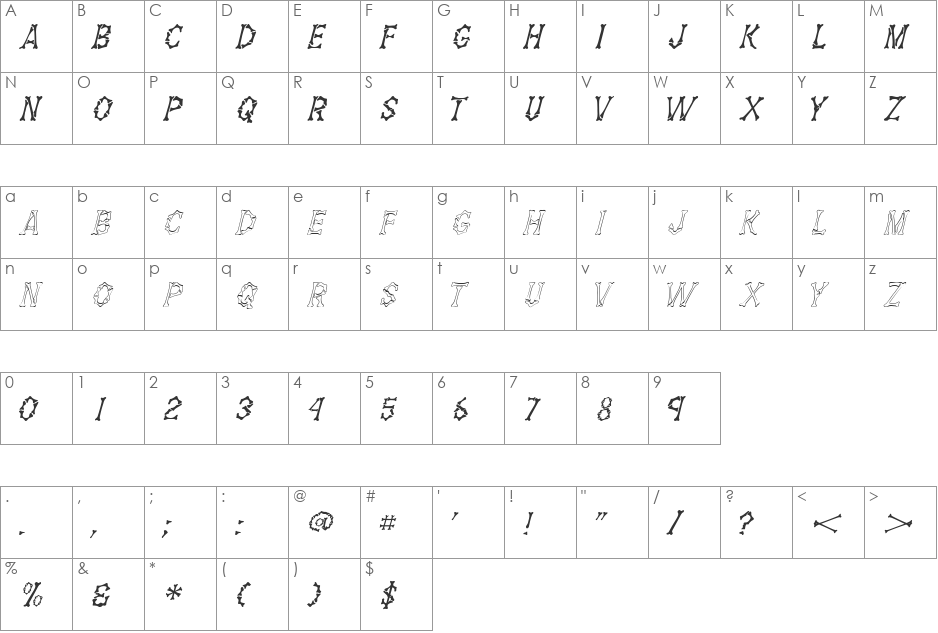 DemBones font character map preview