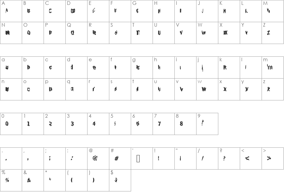 Demented font character map preview