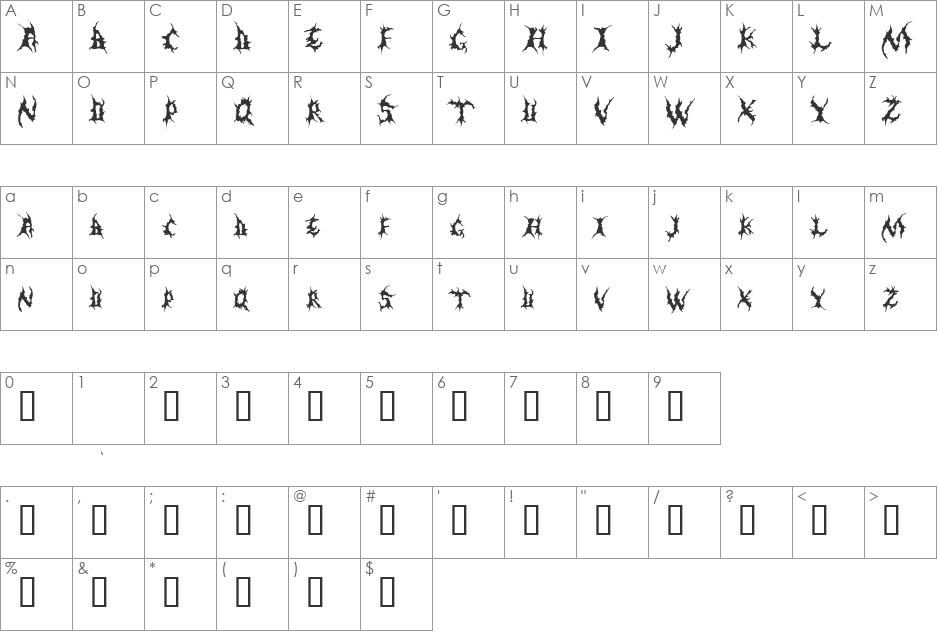 Dementia Demo font character map preview