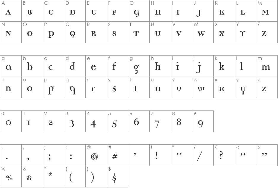 Democratica font character map preview