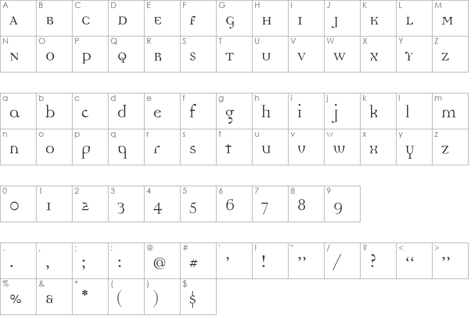 DemocraticaRegular font character map preview