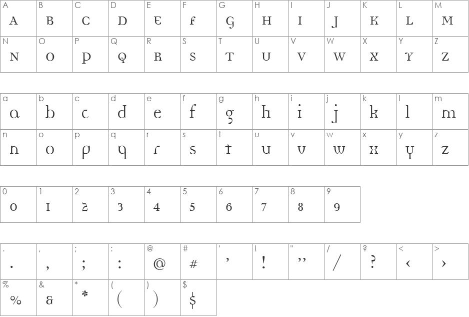 DemocraticaRegularLining font character map preview