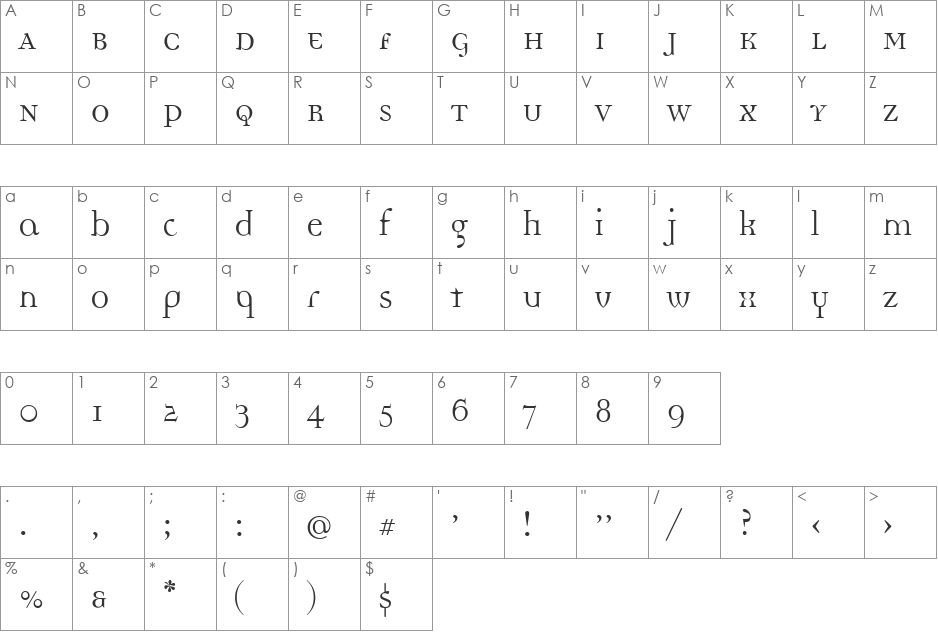 DemocraticaRegularOldstyle font character map preview