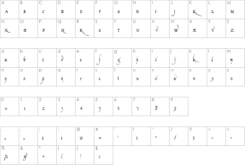 Democratika font character map preview