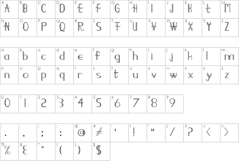 Demodee font character map preview