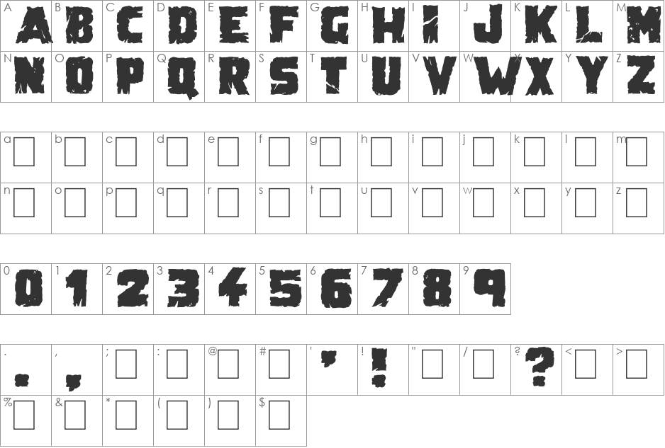 Demolition Crack font character map preview